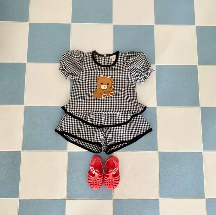 Yellow Factory - Korean Children Fashion - #fashionkids - Heart Bear Top Bottom Set - 5