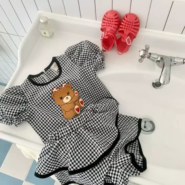 Yellow Factory - Korean Children Fashion - #kidsshorts - Heart Bear Top Bottom Set - 6
