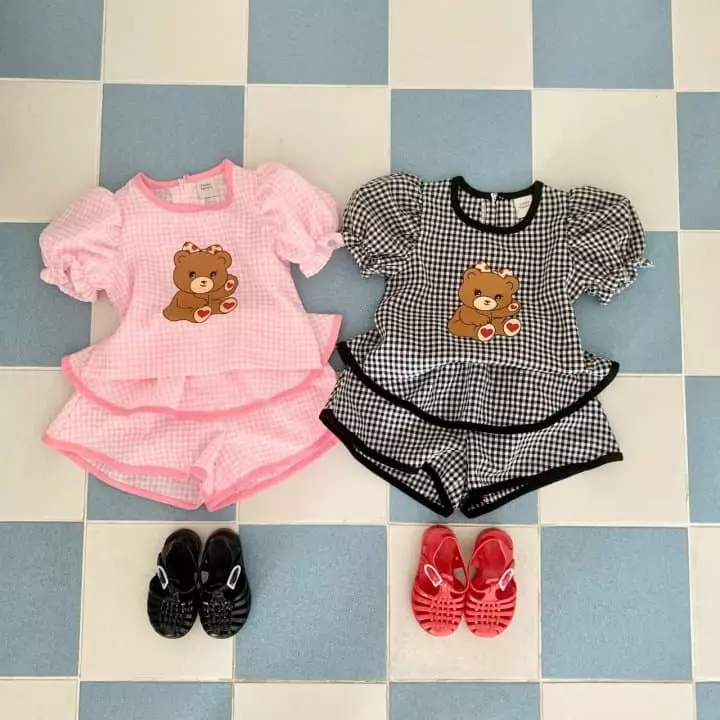 Yellow Factory - Korean Children Fashion - #kidsstore - Heart Bear Top Bottom Set - 7