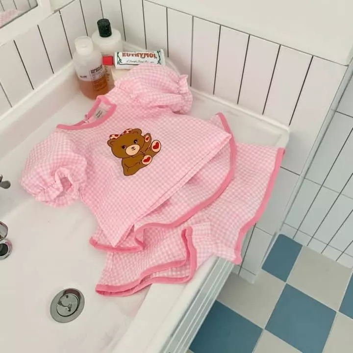 Yellow Factory - Korean Children Fashion - #littlefashionista - Heart Bear Top Bottom Set - 10