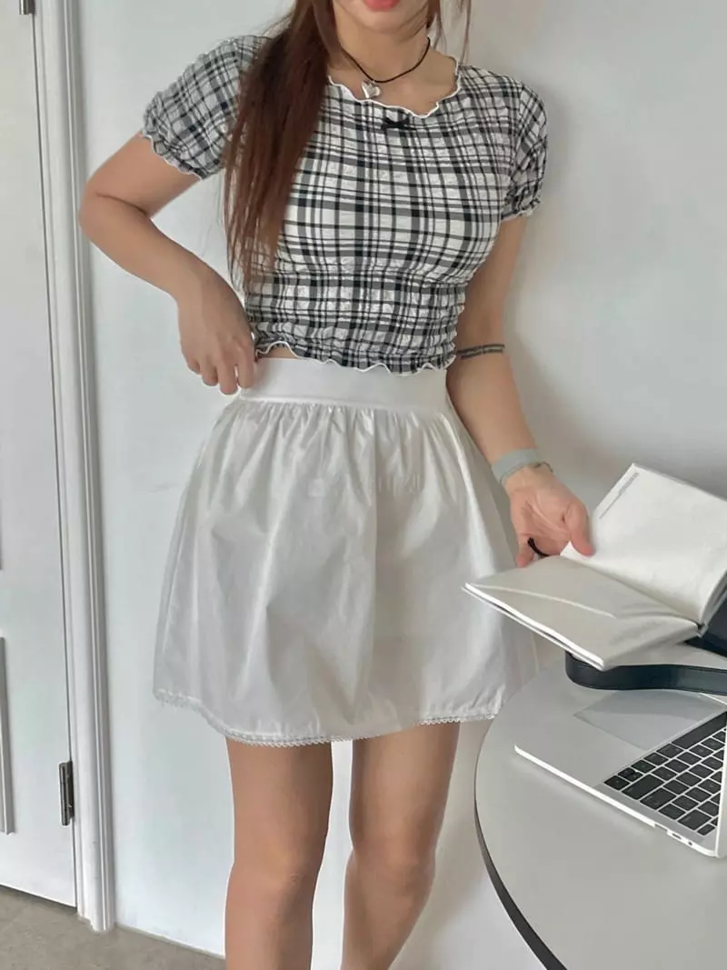 08 Room - Korean Women Fashion - #pursuepretty - Check Embo Blouse - 4