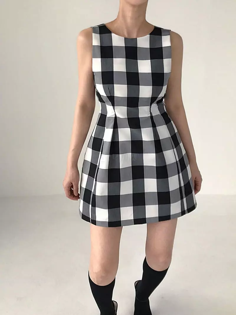 2two Moon - Korean Women Fashion - #womensfashion - Line Check One-piece - 3