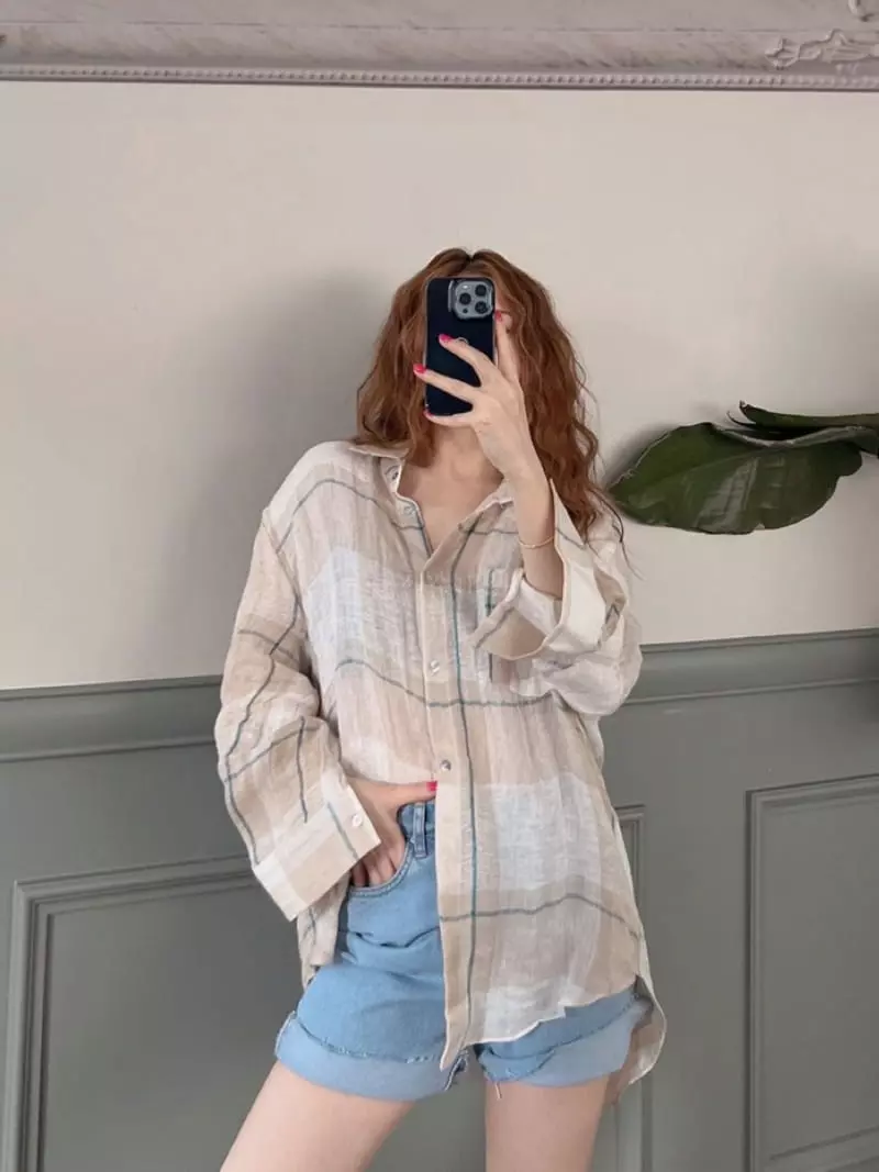 3 Rooms - Korean Women Fashion - #pursuepretty - Linen Check Shirt - 7