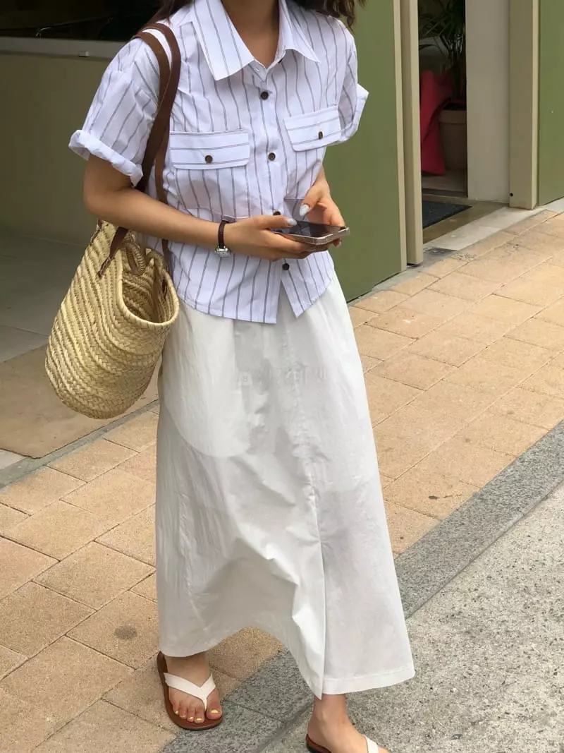 A Want - Korean Women Fashion - #momslook - Stripes Crop Shirt
