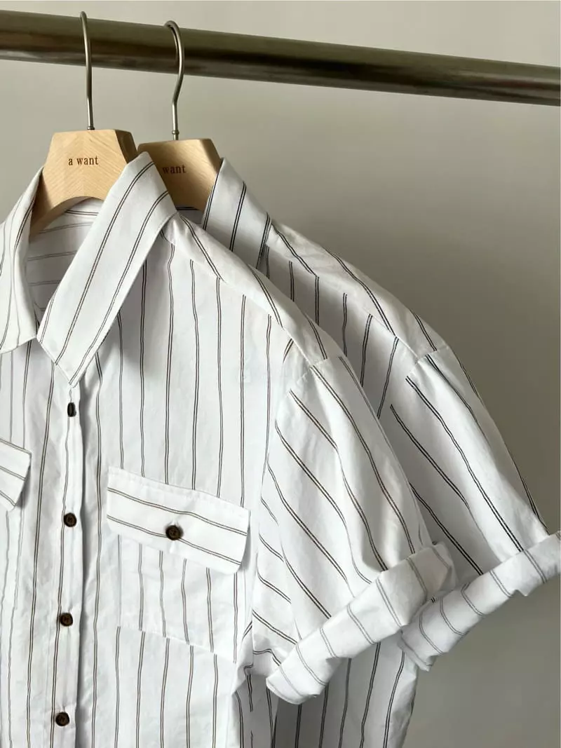 A Want - Korean Women Fashion - #womensfashion - Stripes Crop Shirt - 12