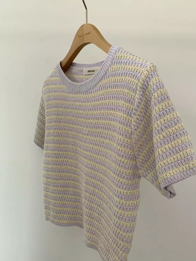 Amiment - Korean Women Fashion - #momslook - Pumpkin Stripes Knit  Tee - 8