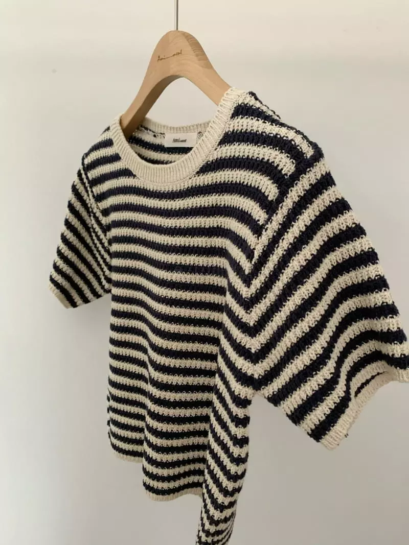 Amiment - Korean Women Fashion - #pursuepretty - Pumpkin Stripes Knit  Tee - 2
