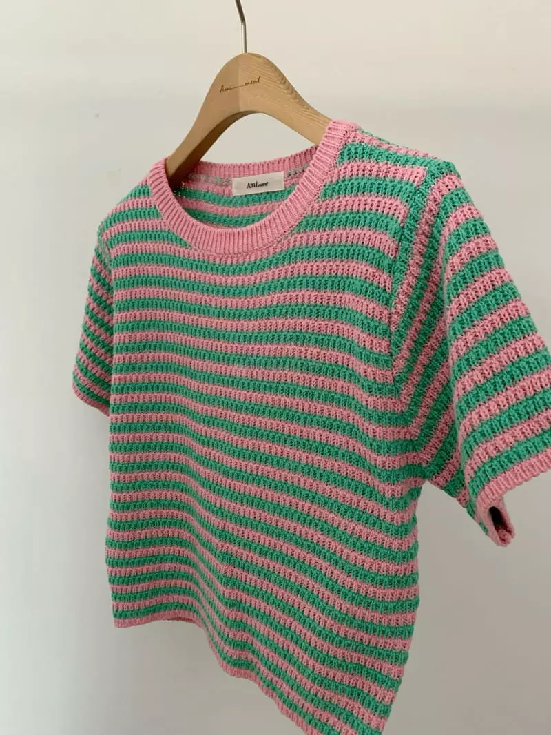 Amiment - Korean Women Fashion - #womensfashion - Pumpkin Stripes Knit  Tee - 11