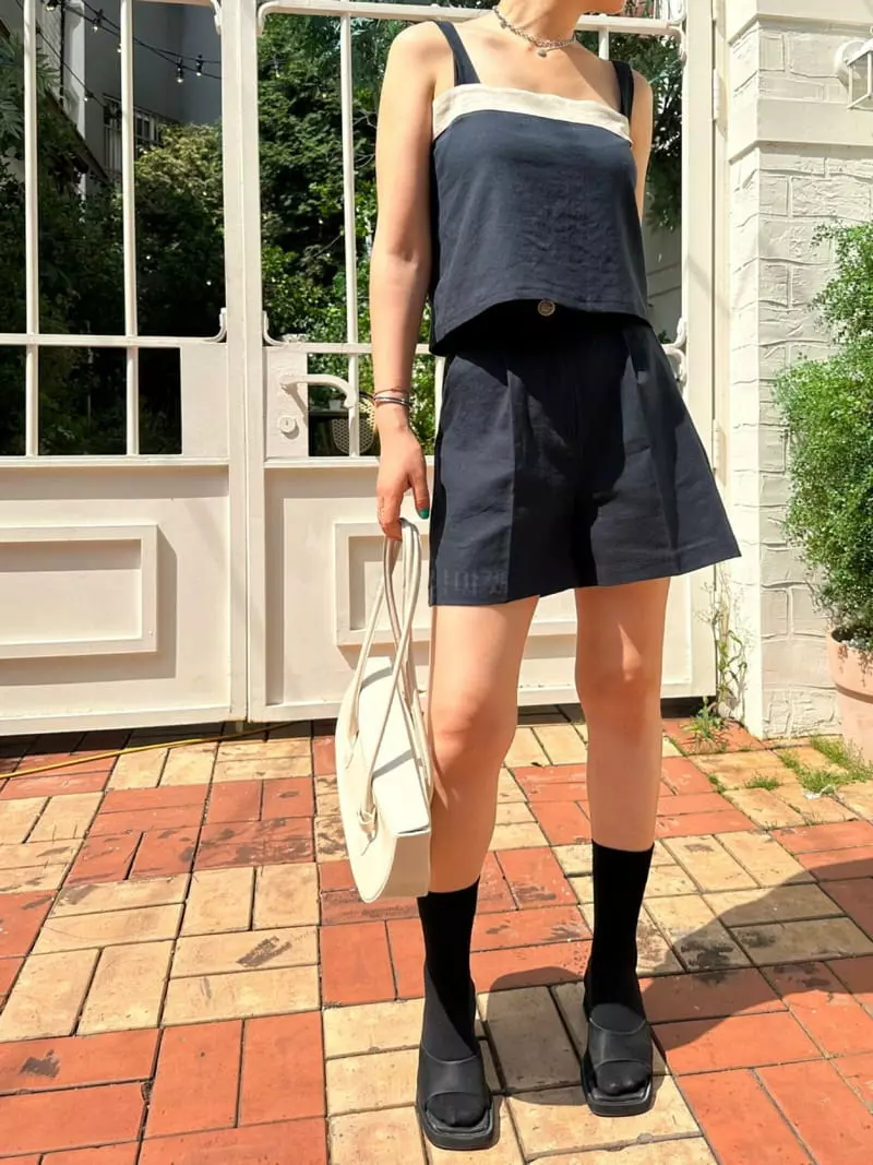 Amon - Korean Women Fashion - #womensfashion - Linen Color Top Bottom Set