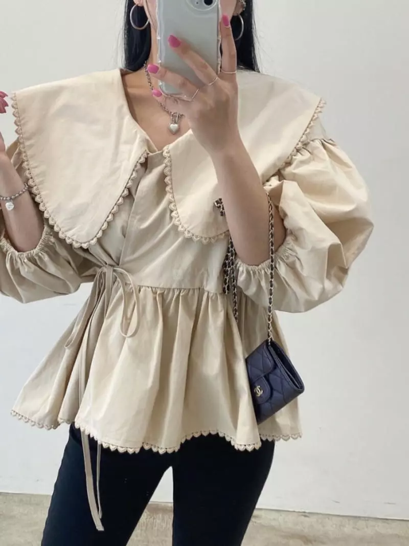 Amood - Korean Women Fashion - #momslook - Heart Balloon Blouse - 5