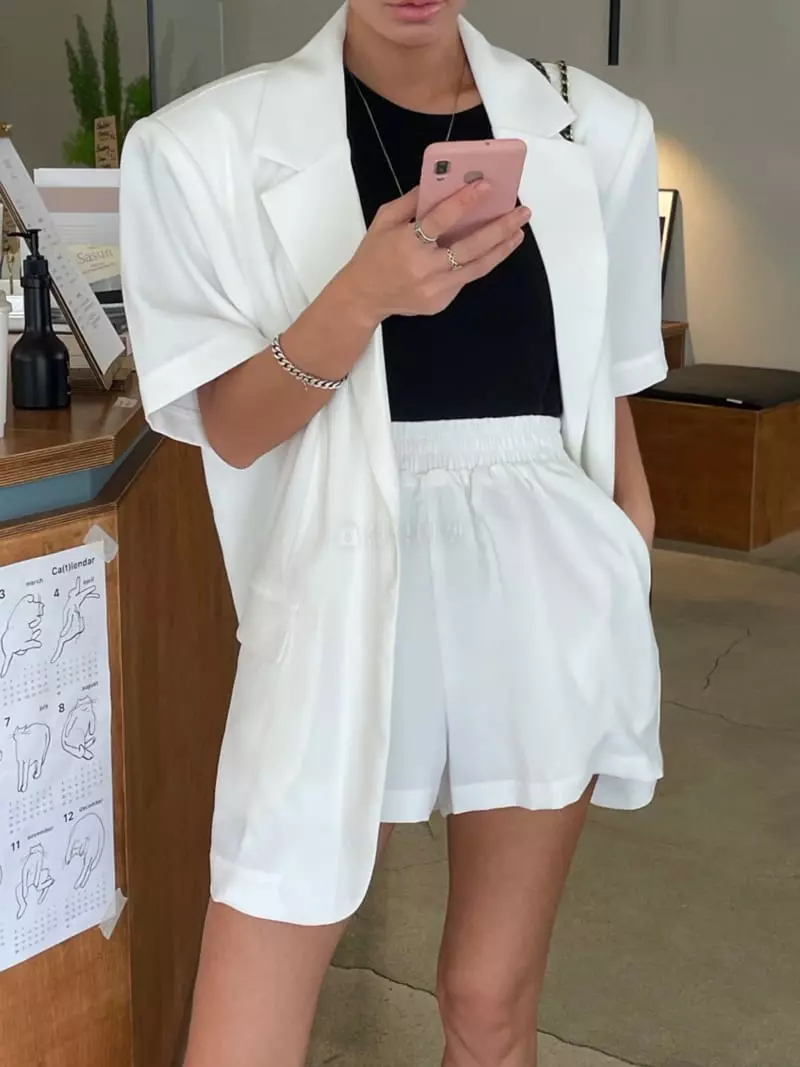 Amood - Korean Women Fashion - #momslook - Due O Button Top Bottom Set - 12
