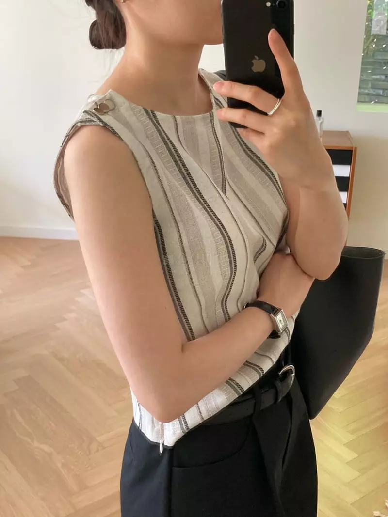 And The - Korean Women Fashion - #momslook - Stripes Sleeveless