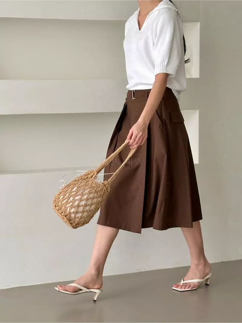 Anne Margaret - Korean Women Fashion - #momslook - Belt Wrinkle Skirt - 2
