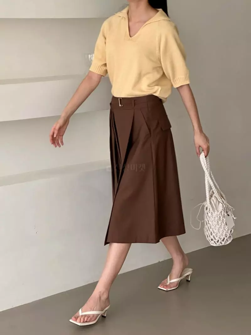 Anne Margaret - Korean Women Fashion - #momslook - Belt Wrinkle Skirt - 3