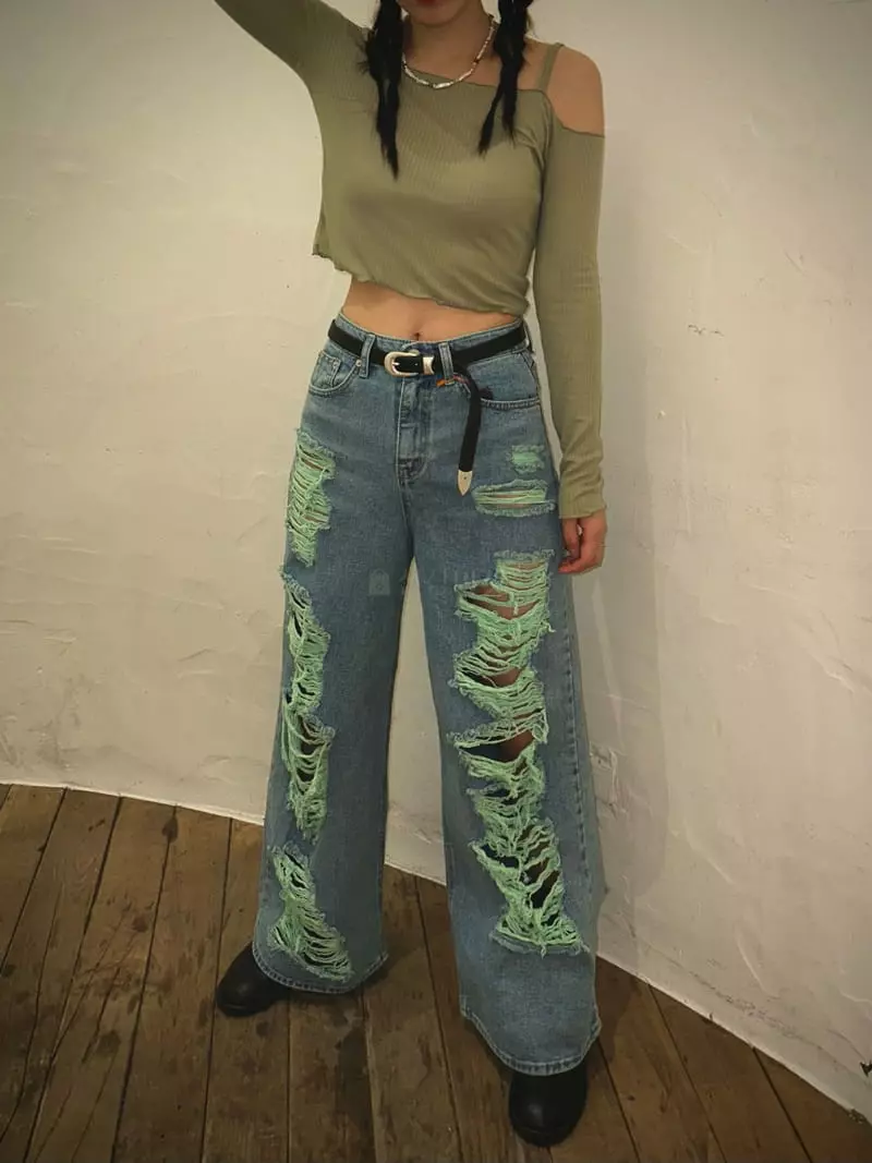 Archive - Korean Women Fashion - #momslook - Green Denim Jeans - 2
