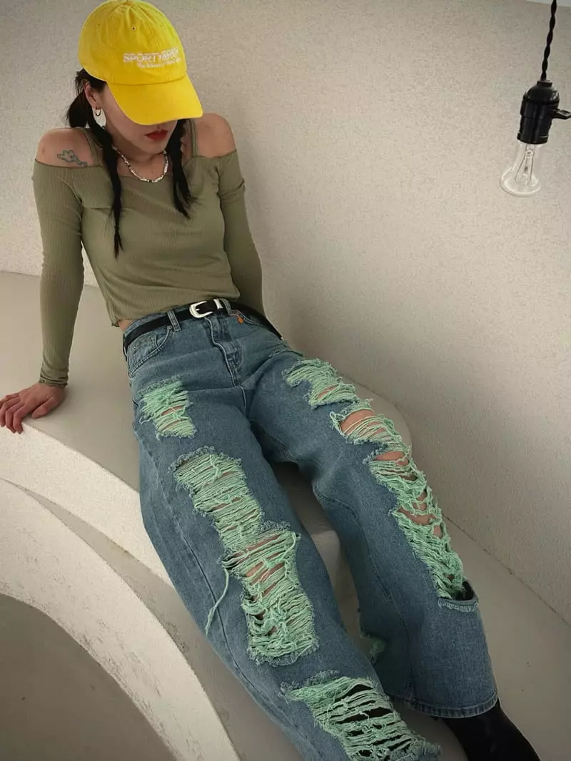 Archive - Korean Women Fashion - #womensfashion - Green Denim Jeans - 4
