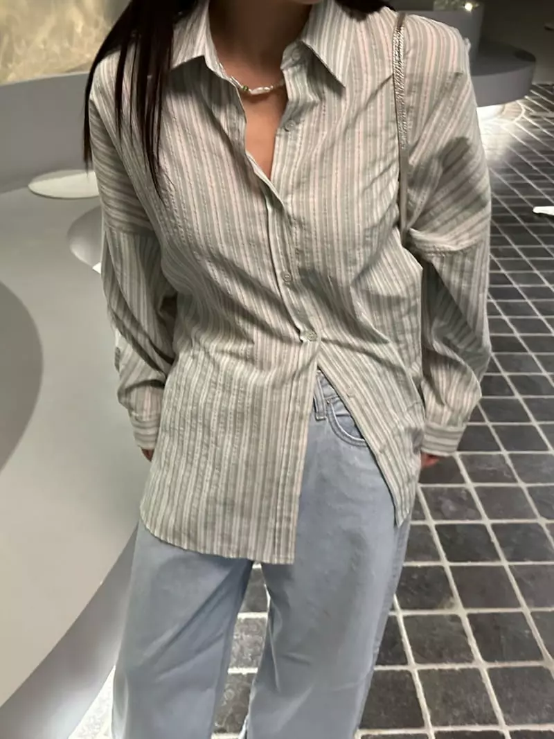 Archive - Korean Women Fashion - #momslook - Stripes Slinen Shirt - 2