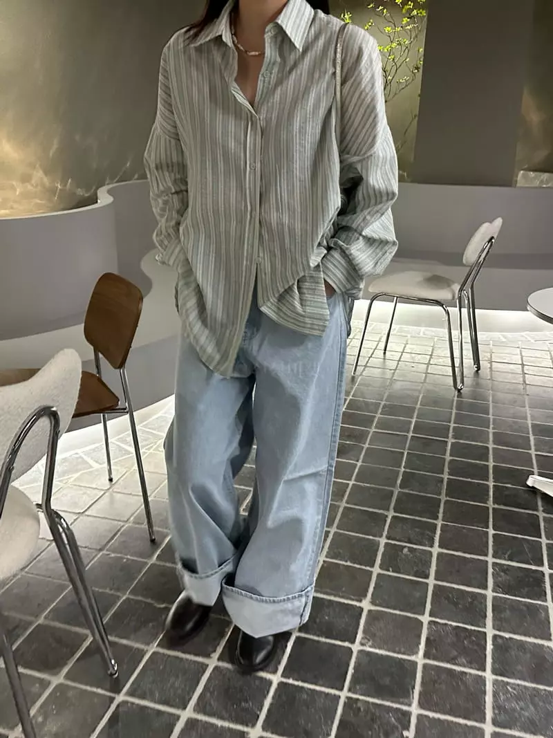 Archive - Korean Women Fashion - #momslook - Stripes Slinen Shirt - 3