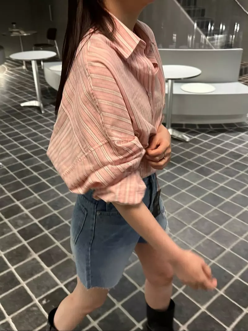 Archive - Korean Women Fashion - #momslook - Stripes Slinen Shirt - 4