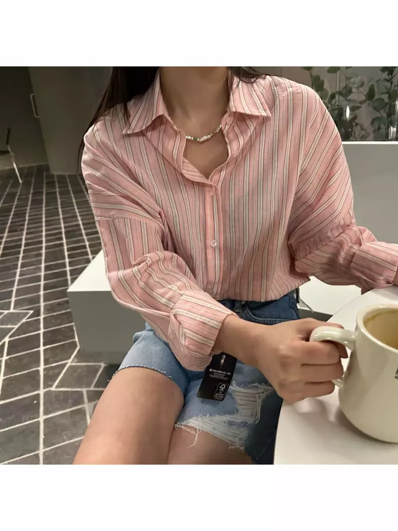 Archive - Korean Women Fashion - #vintageinspired - Stripes Slinen Shirt - 6