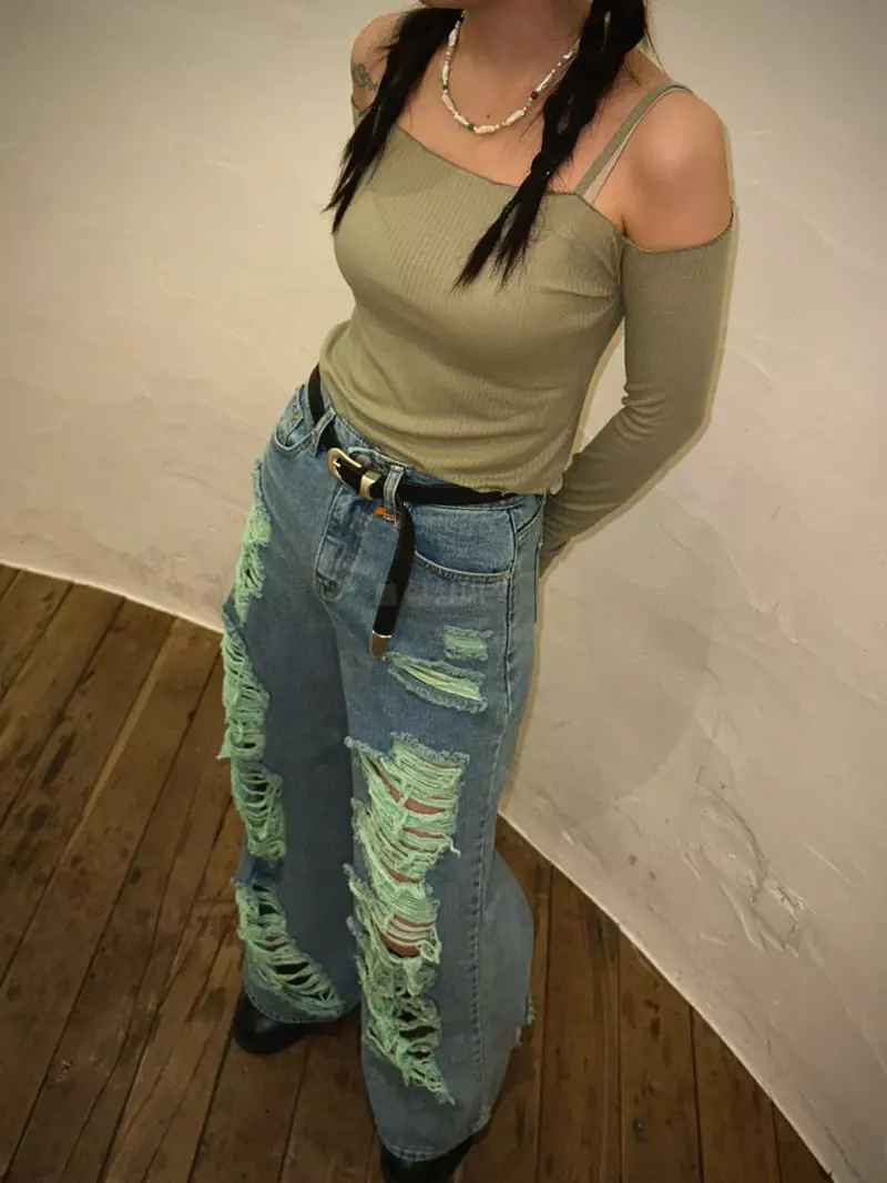 Archive - Korean Women Fashion - #womensfashion - Green Denim Jeans - 3