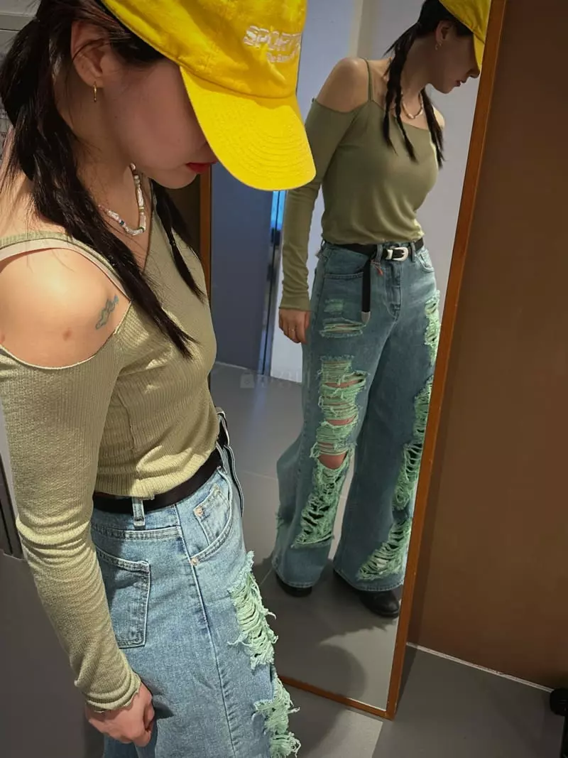 Archive - Korean Women Fashion - #womensfashion - Green Denim Jeans - 9
