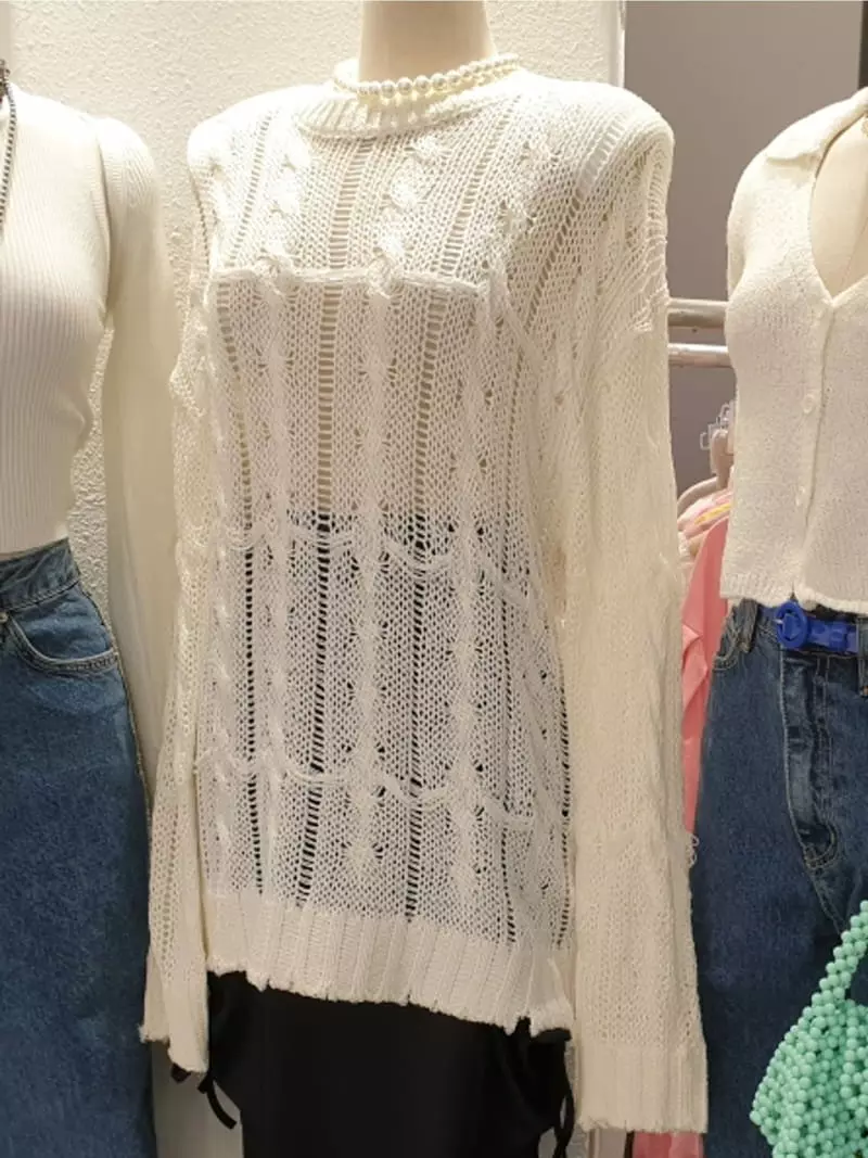 Awesome - Korean Women Fashion - #momslook - Mesh Knit Tee