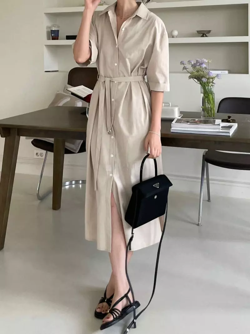 Baguette - Korean Women Fashion - #momslook - Tencel Shirt One-piece - 5