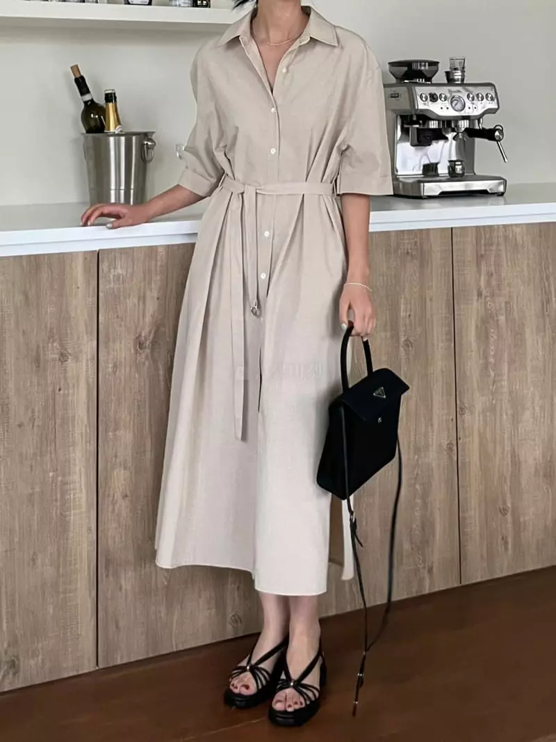 Baguette - Korean Women Fashion - #momslook - Tencel Shirt One-piece - 4