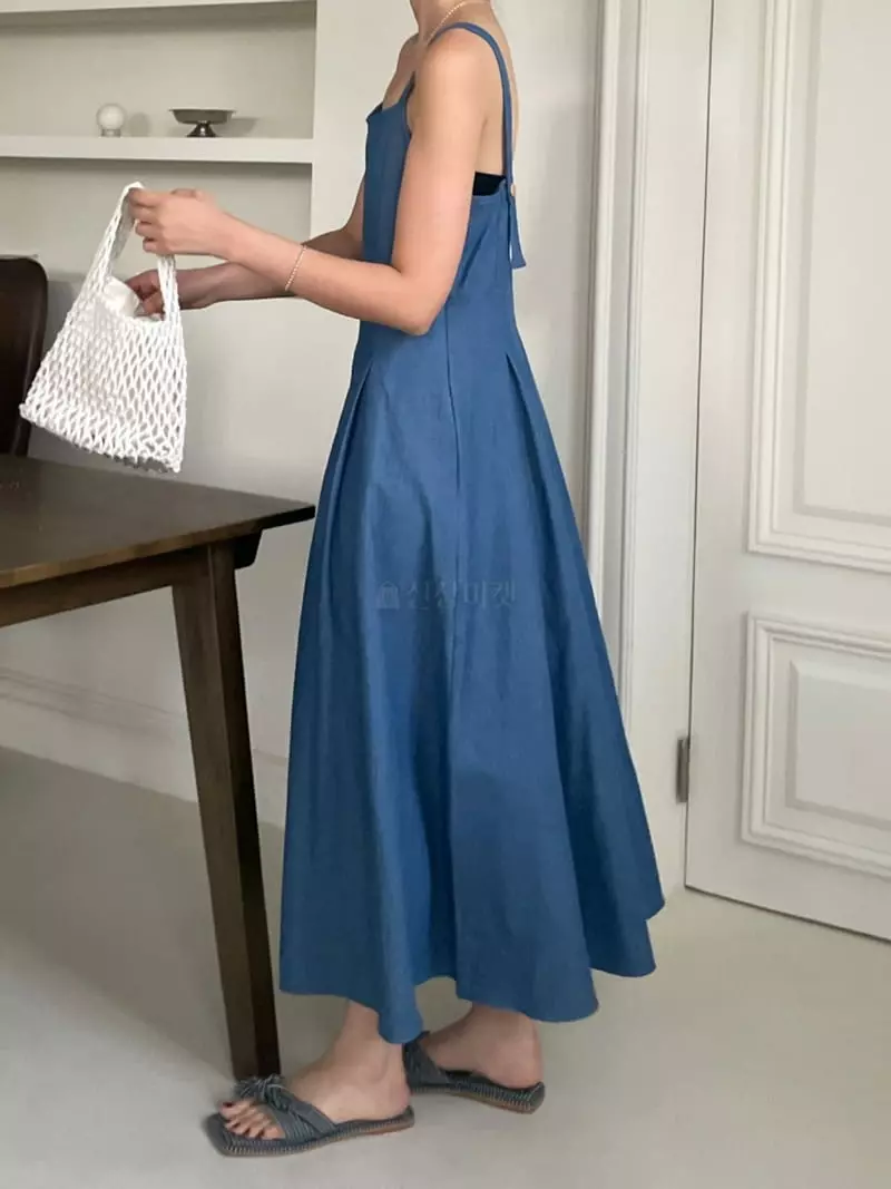 Baguette - Korean Women Fashion - #womensfashion - Denim Wrinkle One-piece