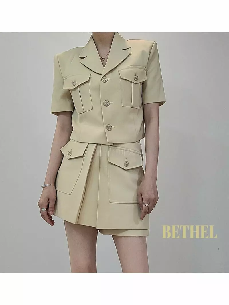 Bethel - Korean Women Fashion - #womensfashion - Two Pocket Jacket Pants Set - 5