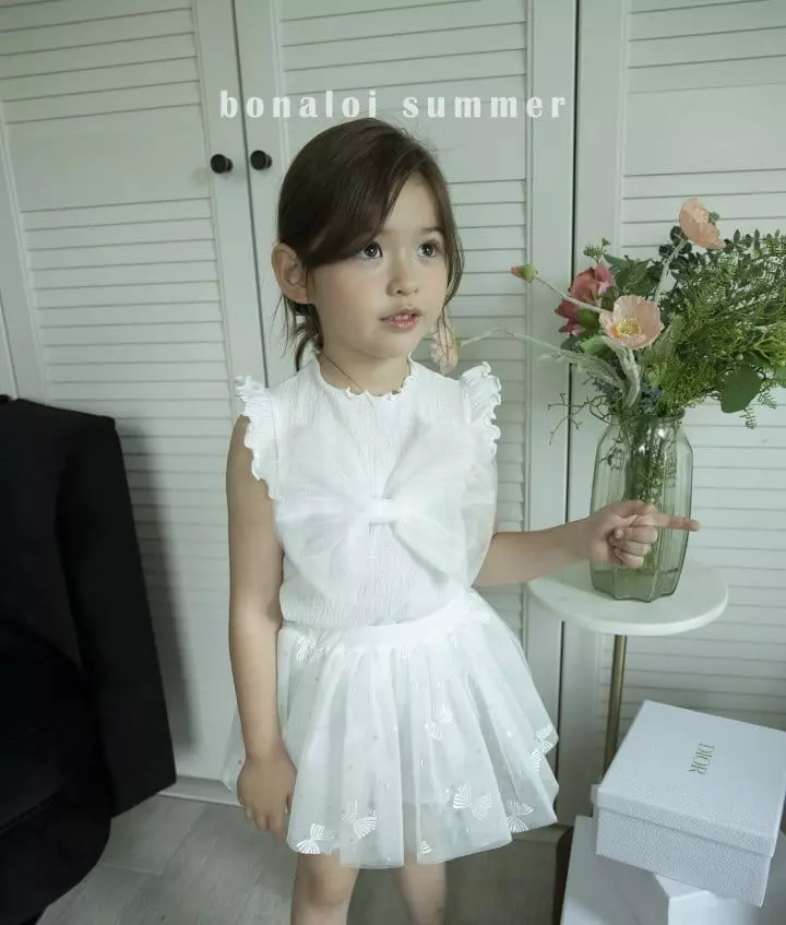 Bonaloi - Korean Children Fashion - #childofig - Shine Mesh Ribbon Sleeveless - 6