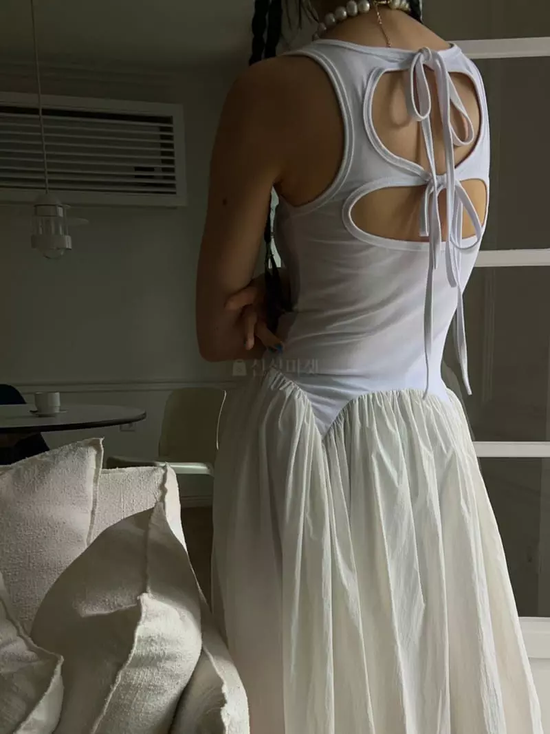 Bricklane - Korean Women Fashion - #momslook - Ribbon Tie Linen One-piece - 4