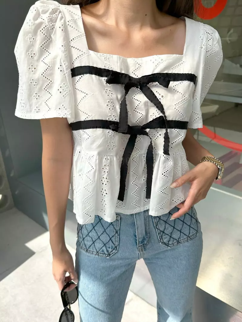 Bwithu - Korean Women Fashion - #womensfashion - Tape Ribbon Blouse - 10