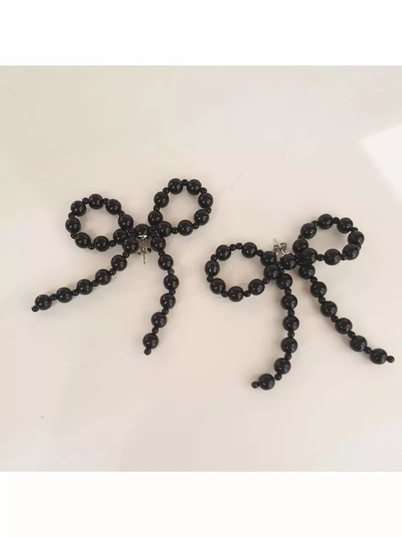 Cabinet - Korean Women Fashion - #momslook - Black Ribbon Earring - 2