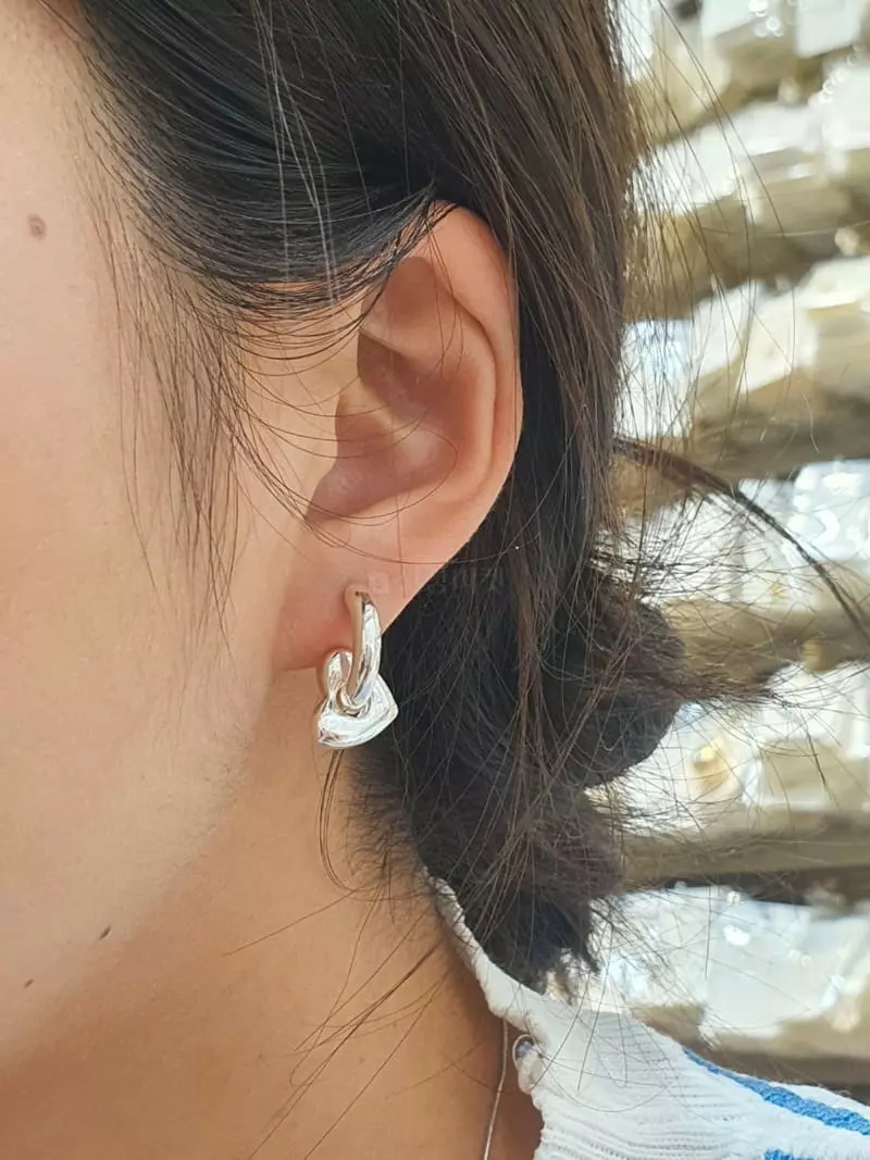 Cabinet - Korean Women Fashion - #momslook - Silver Basic Ring Heart Earring - 5