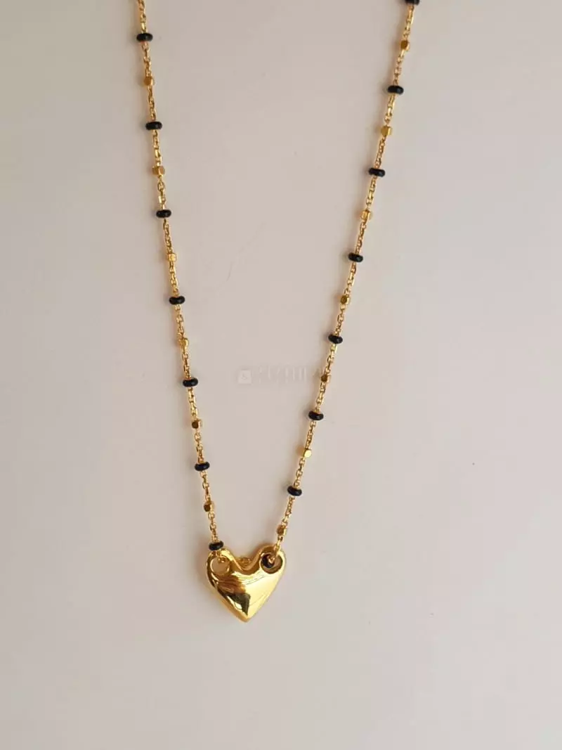 Cabinet - Korean Women Fashion - #momslook - Silver Black Shiny Heart Necklace - 2