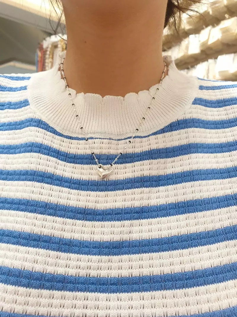 Cabinet - Korean Women Fashion - #womensfashion - Silver Black Shiny Heart Necklace - 4