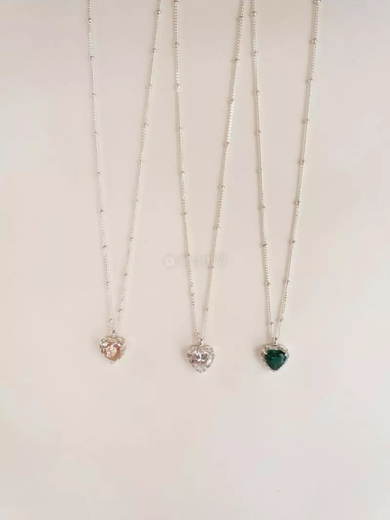 Cabinet - Korean Women Fashion - #momslook - Silver (Silver)AHeart Cubic Necklace