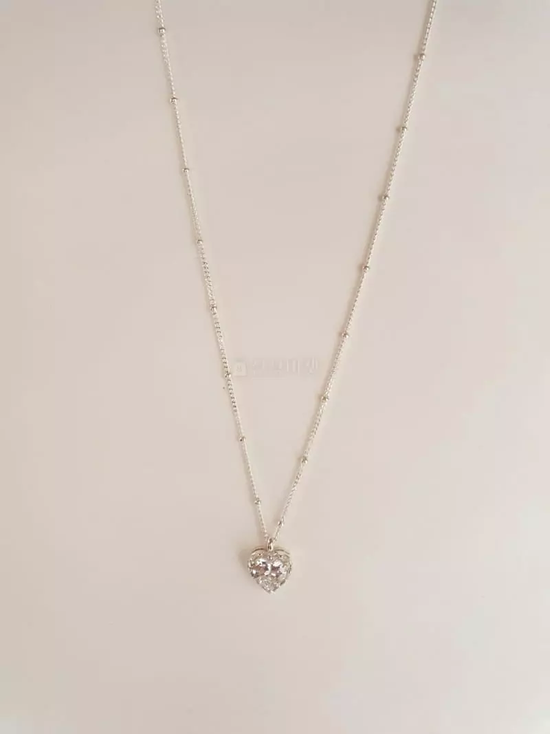 Cabinet - Korean Women Fashion - #momslook - Silver (Silver)AHeart Cubic Necklace - 3