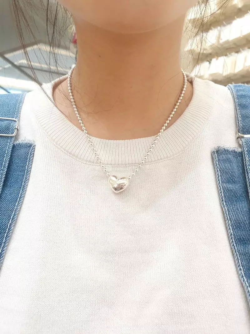 Cabinet - Korean Women Fashion - #momslook - Silver (Silver)3mm Ball Heart Necklace - 3