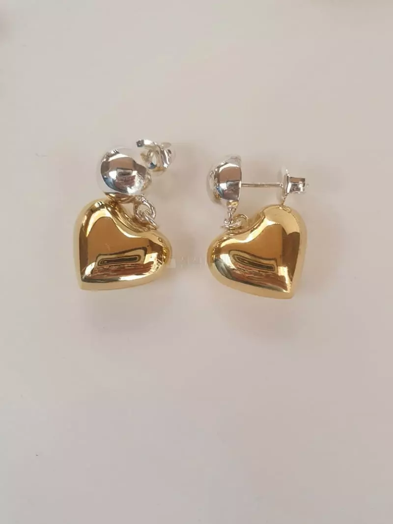 Cabinet - Korean Women Fashion - #shopsmall - Silver Gold Heart Earring - 2