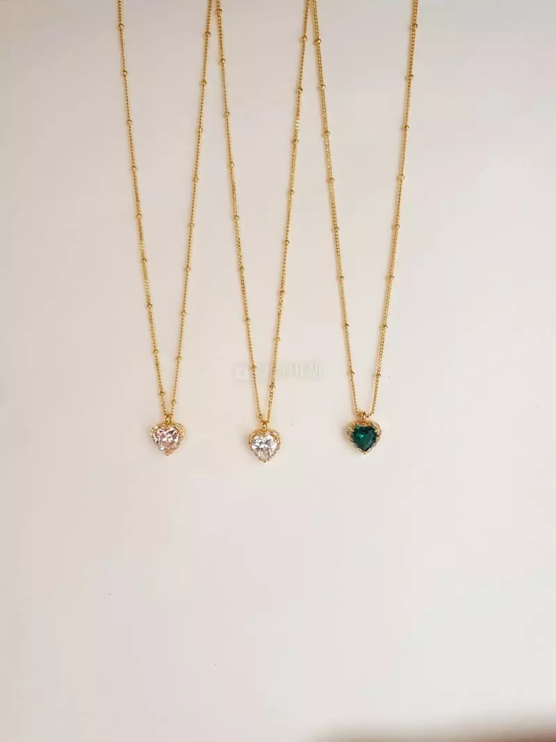 Cabinet - Korean Women Fashion - #thatsdarling - Silver Heart Cubic Necklace