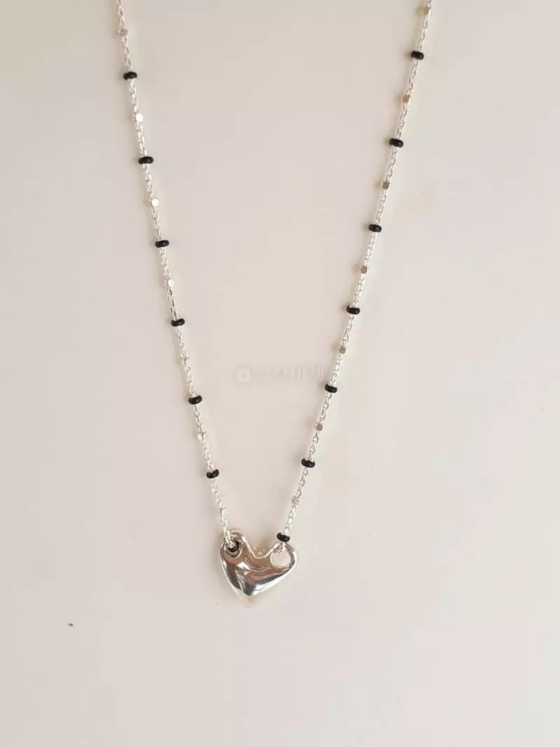 Cabinet - Korean Women Fashion - #womensfashion - Silver Black Shiny Heart Necklace