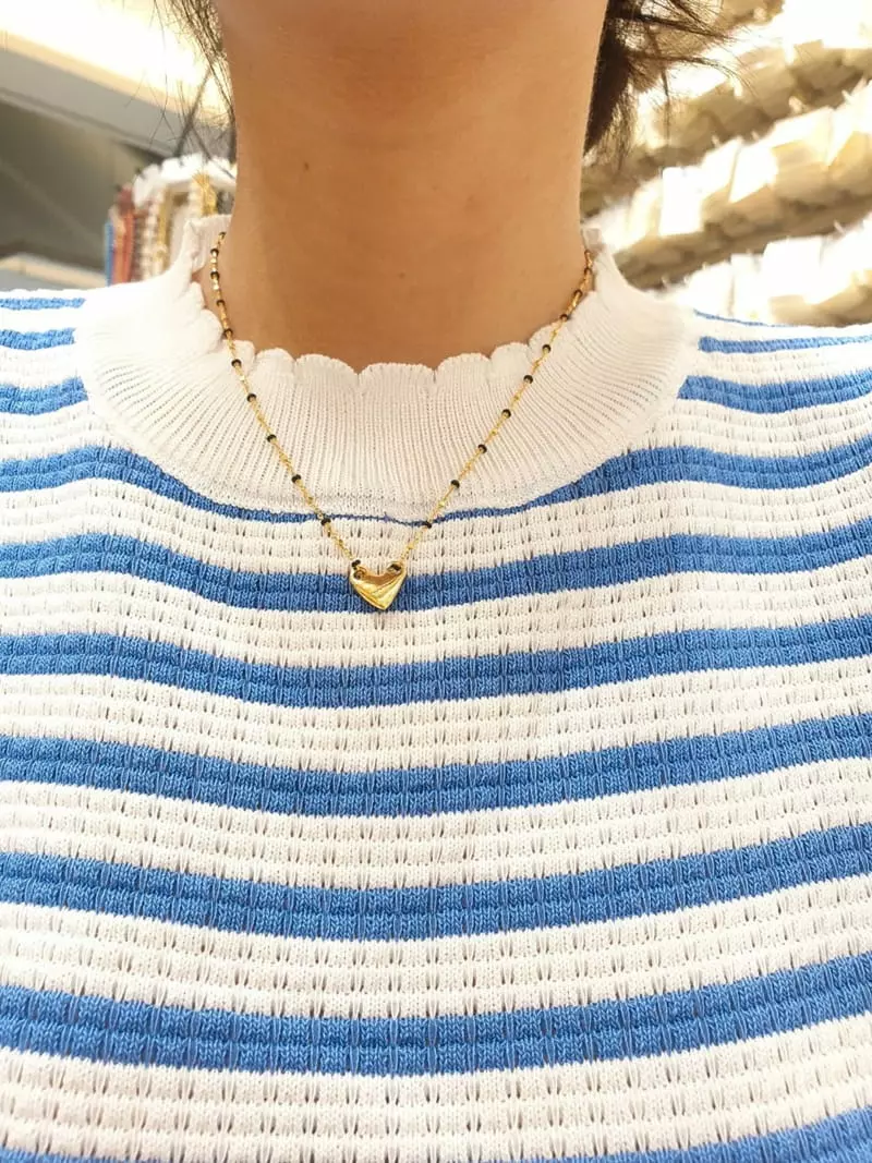 Cabinet - Korean Women Fashion - #womensfashion - Silver Black Shiny Heart Necklace - 5