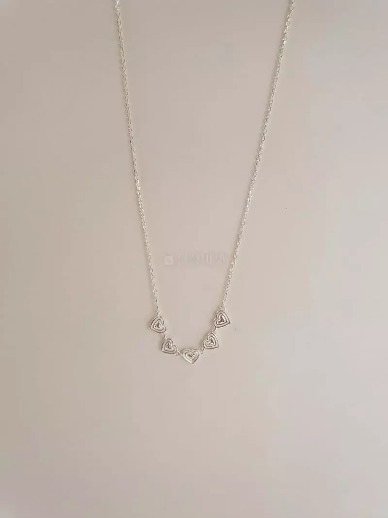 Cabinet - Korean Women Fashion - #womensfashion - Silver 5 Heart Necklace