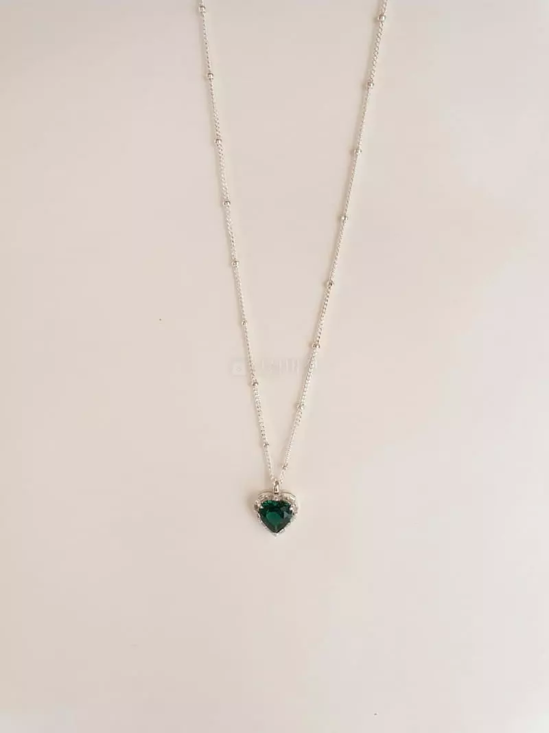 Cabinet - Korean Women Fashion - #momslook - Silver (Silver)AHeart Cubic Necklace - 4