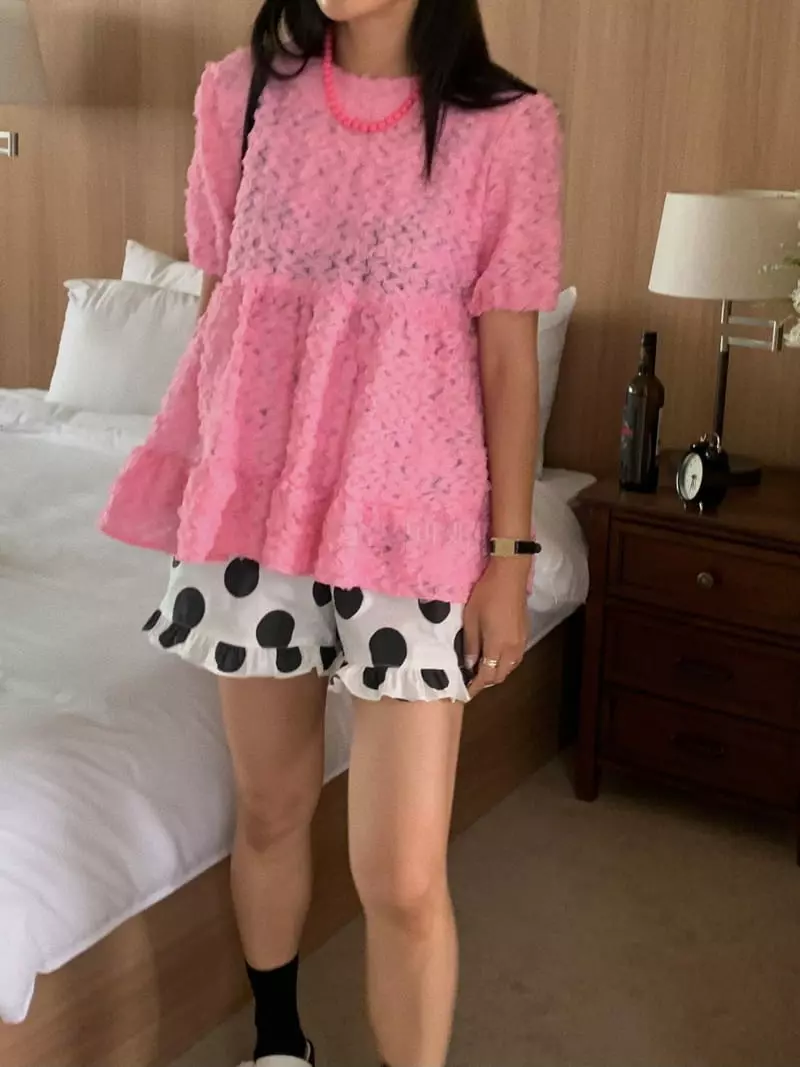 Camel - Korean Women Fashion - #momslook - Flower Frill Blouse