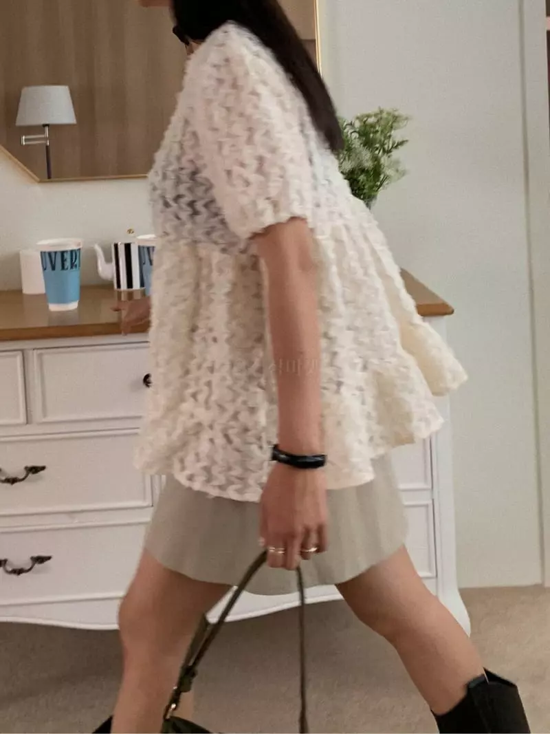 Camel - Korean Women Fashion - #momslook - Flower Frill Blouse - 7