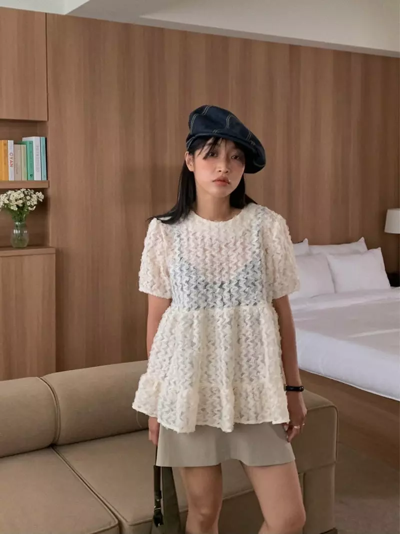 Camel - Korean Women Fashion - #momslook - Flower Frill Blouse - 4